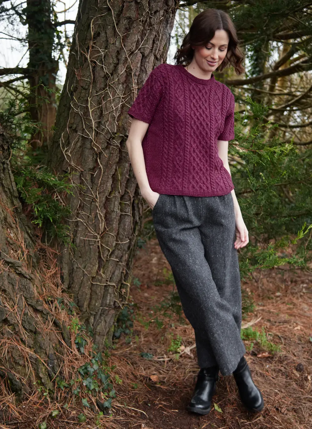 Molly T-Shirt Aran Sweater in Raspberry Marl